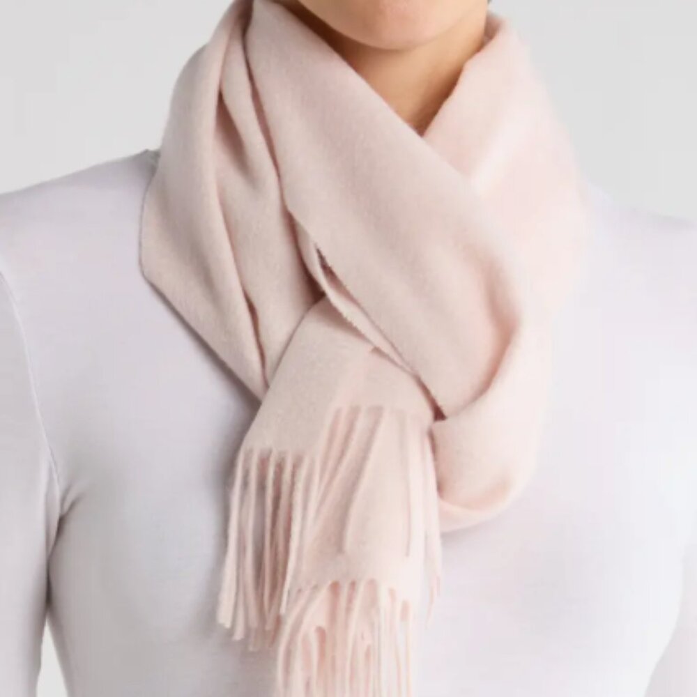Nordstrom Tissue Weight Wool & Cashmere Scarf Shawl Pink Oversized Soft Fringe